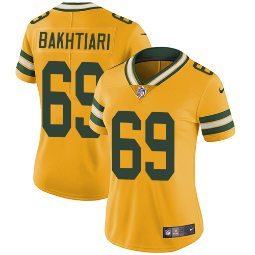 Nike Packers #69 David Bakhtiari Yellow Women's Stitched NFL Limited Rush Jersey
